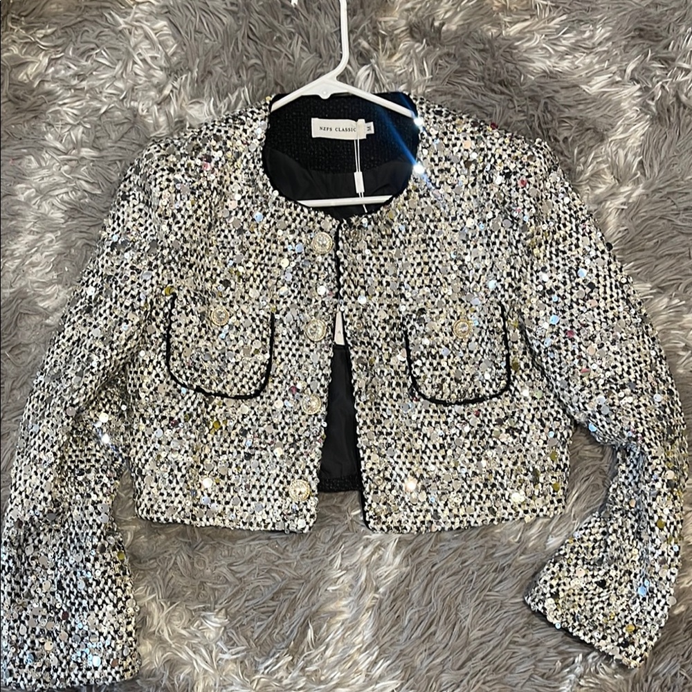 Silver Sequin Cropped Blazer